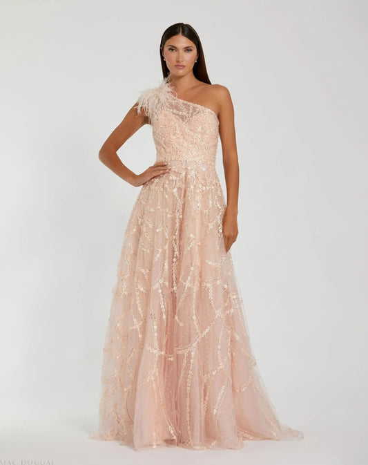 Mac Duggal Pink Embellished One Shoulder A Line Gown Duggal