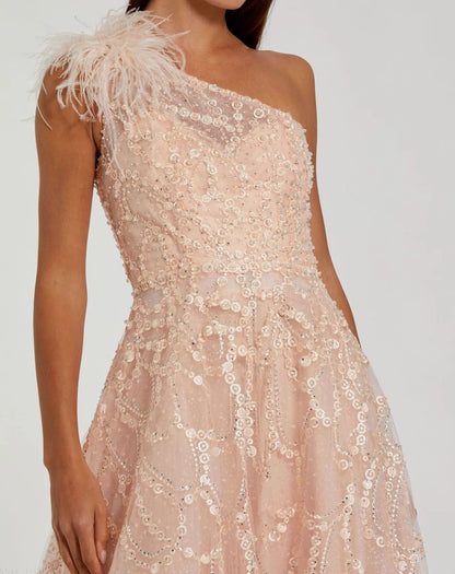 Mac Duggal Pink Embellished One Shoulder A Line Gown Duggal