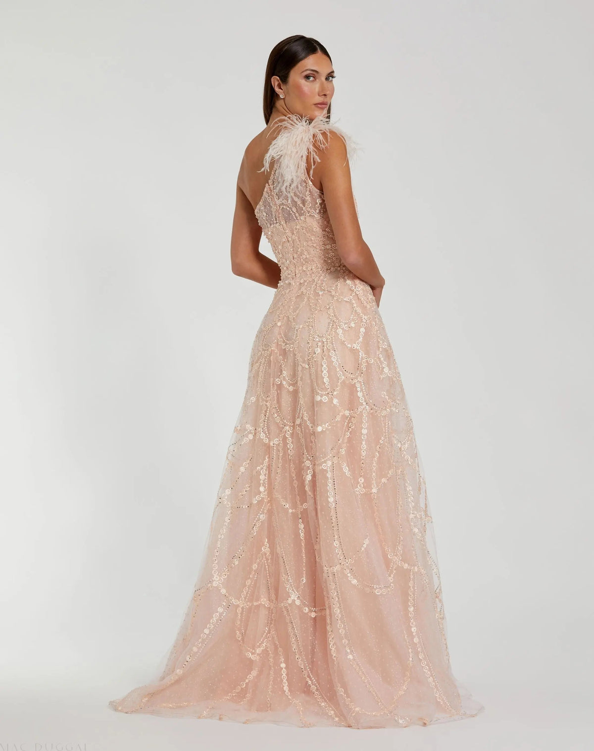 Mac Duggal Pink Embellished One Shoulder A Line Gown Duggal
