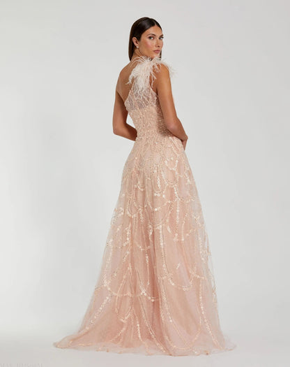 Mac Duggal Pink Embellished One Shoulder A Line Gown Duggal