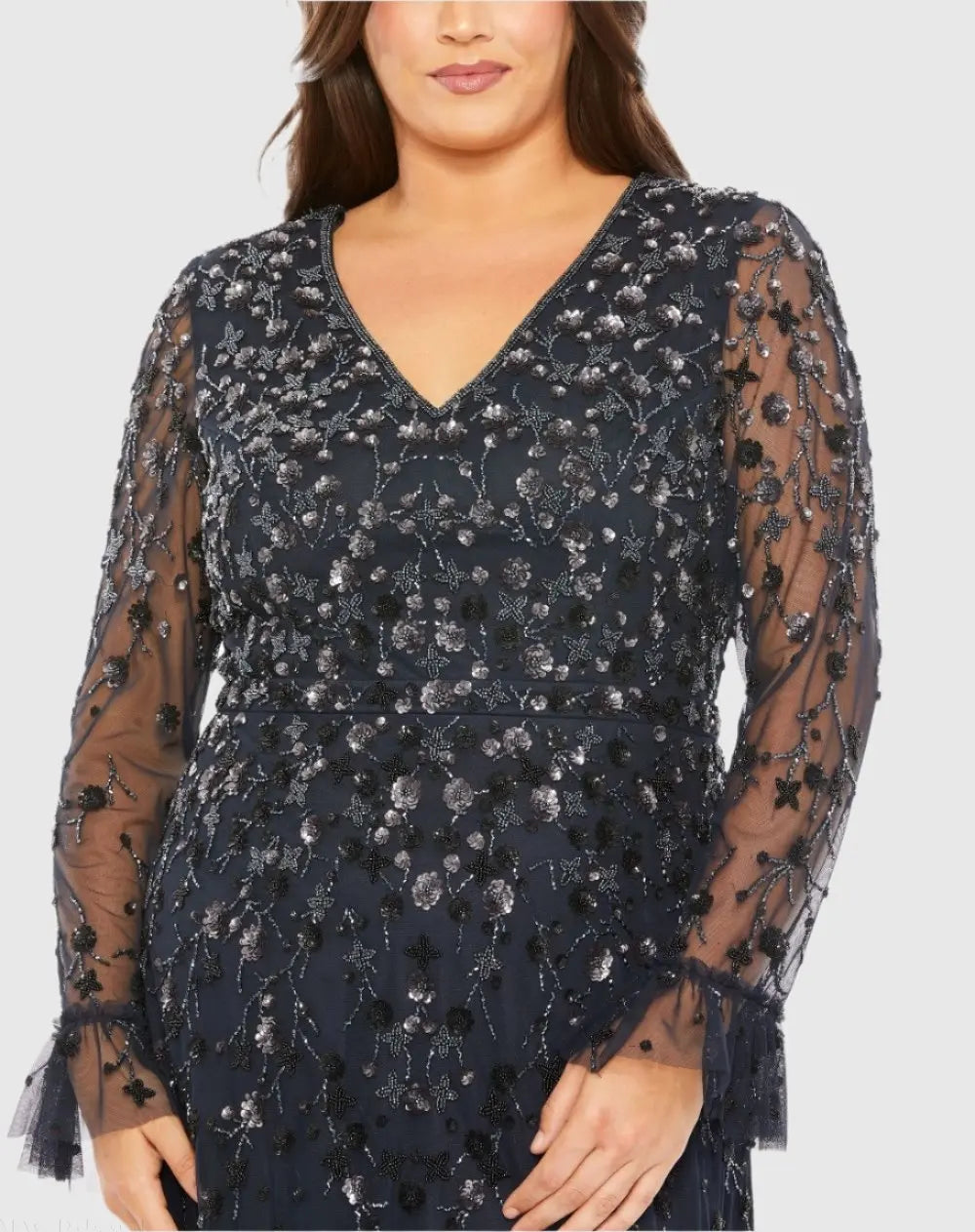 Mac Duggal V-Neck Embellished Long Flutter Sleeve Gown Duggal