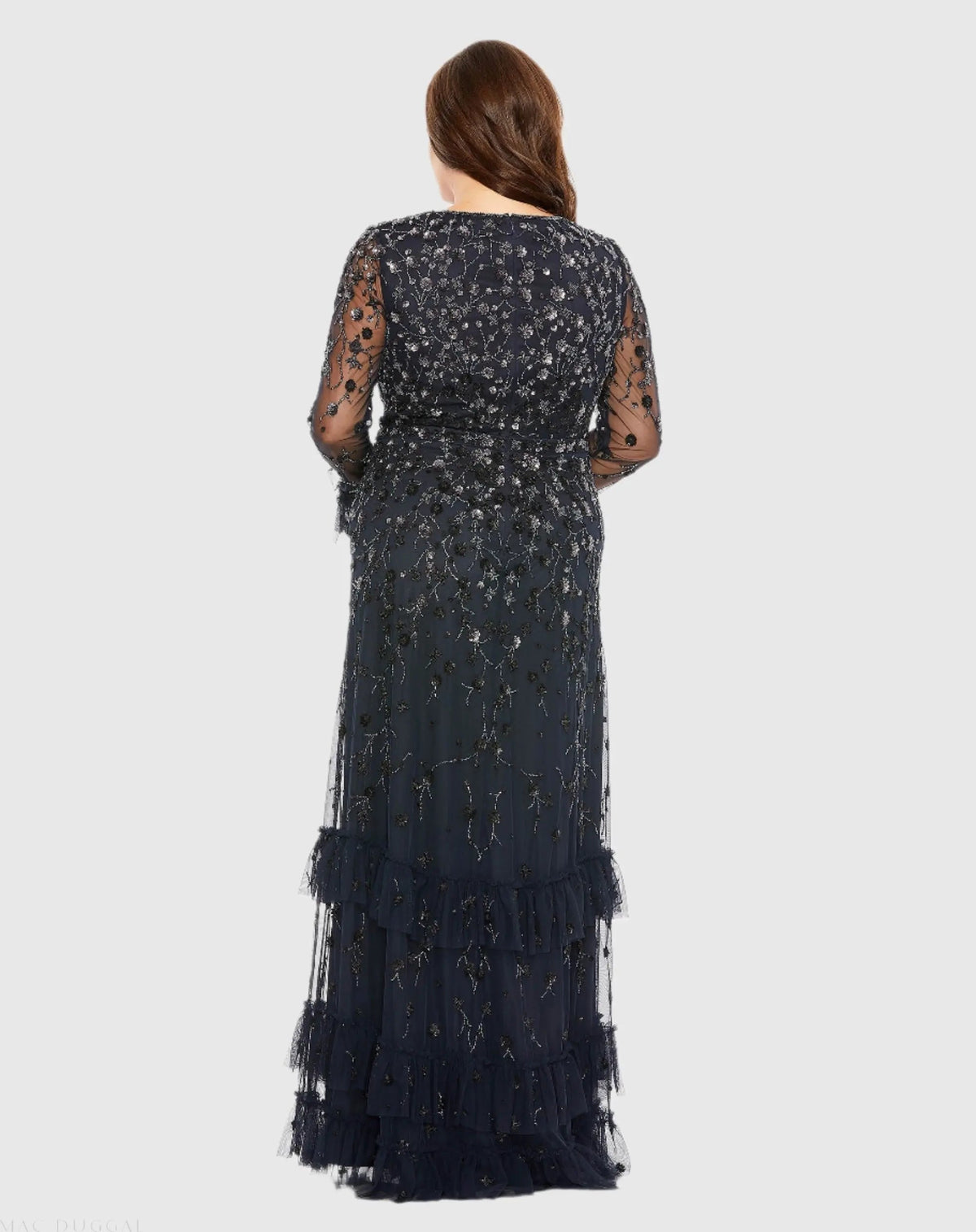 Mac Duggal V-Neck Embellished Long Flutter Sleeve Gown Duggal