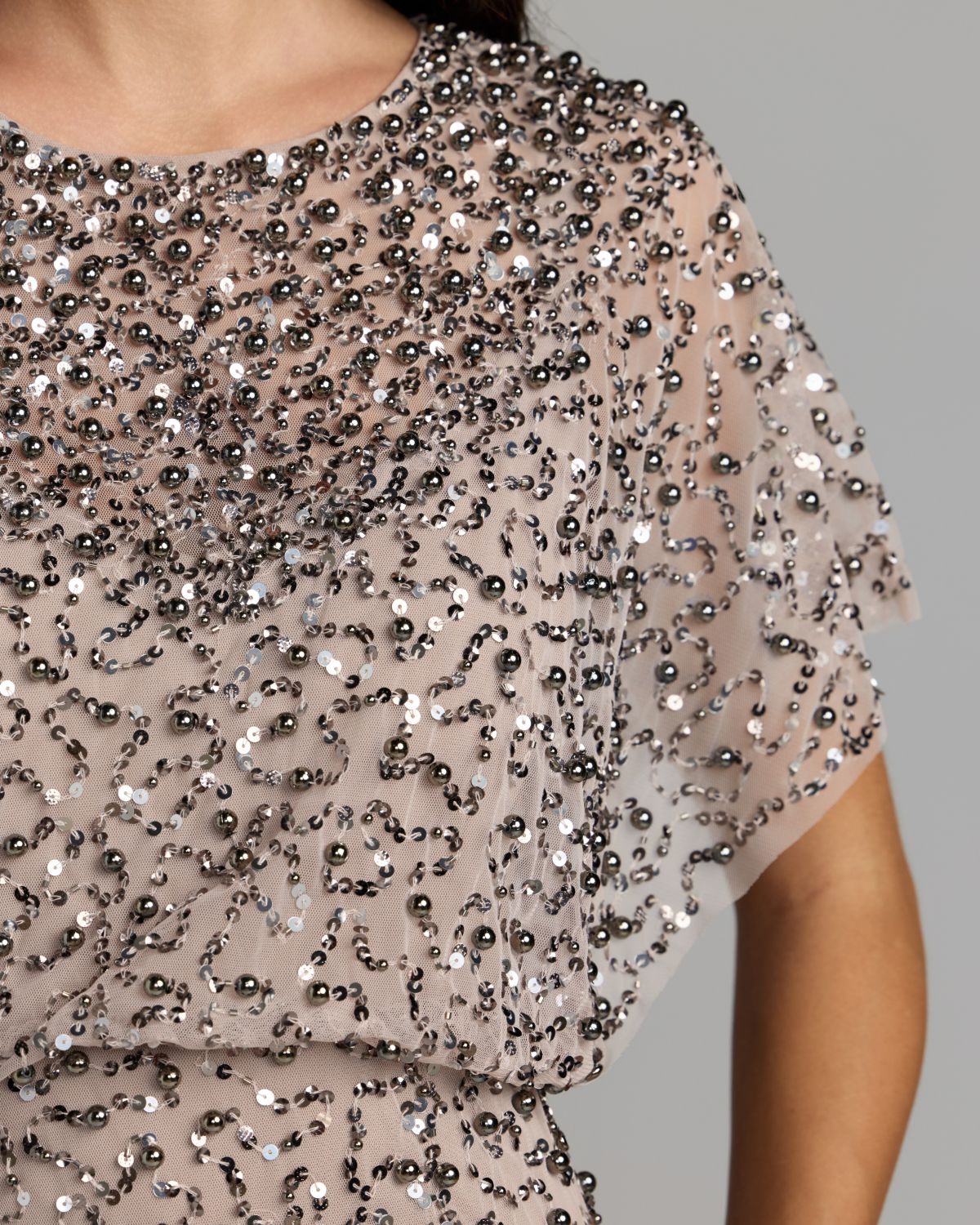 Mac Duggal Lilac High Neck Short Sleeve Embellished Gown