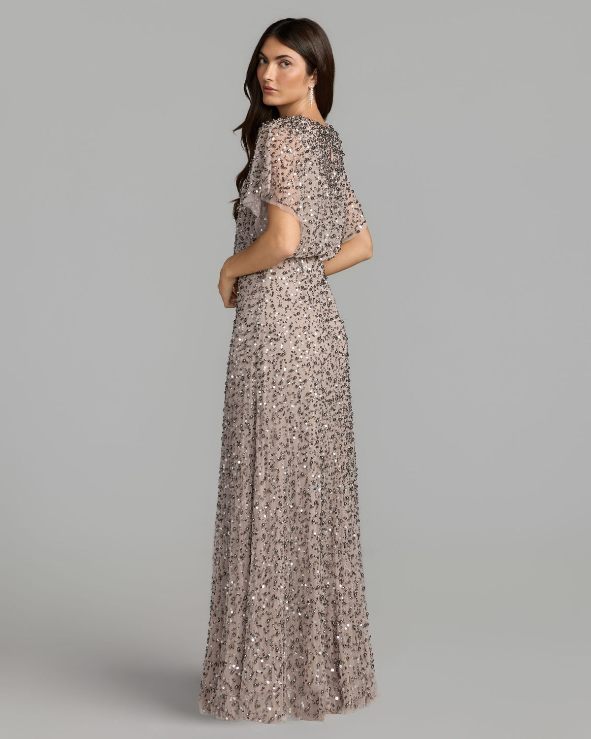 Mac Duggal Lilac High Neck Short Sleeve Embellished Gown