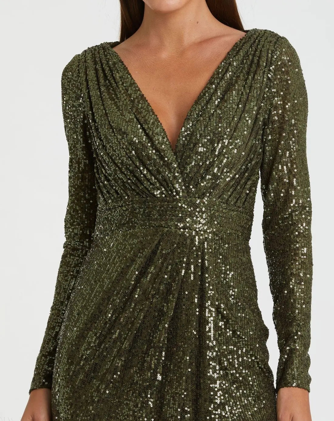 Mac Duggal Green Sequined Long Sleeve Gown Duggal