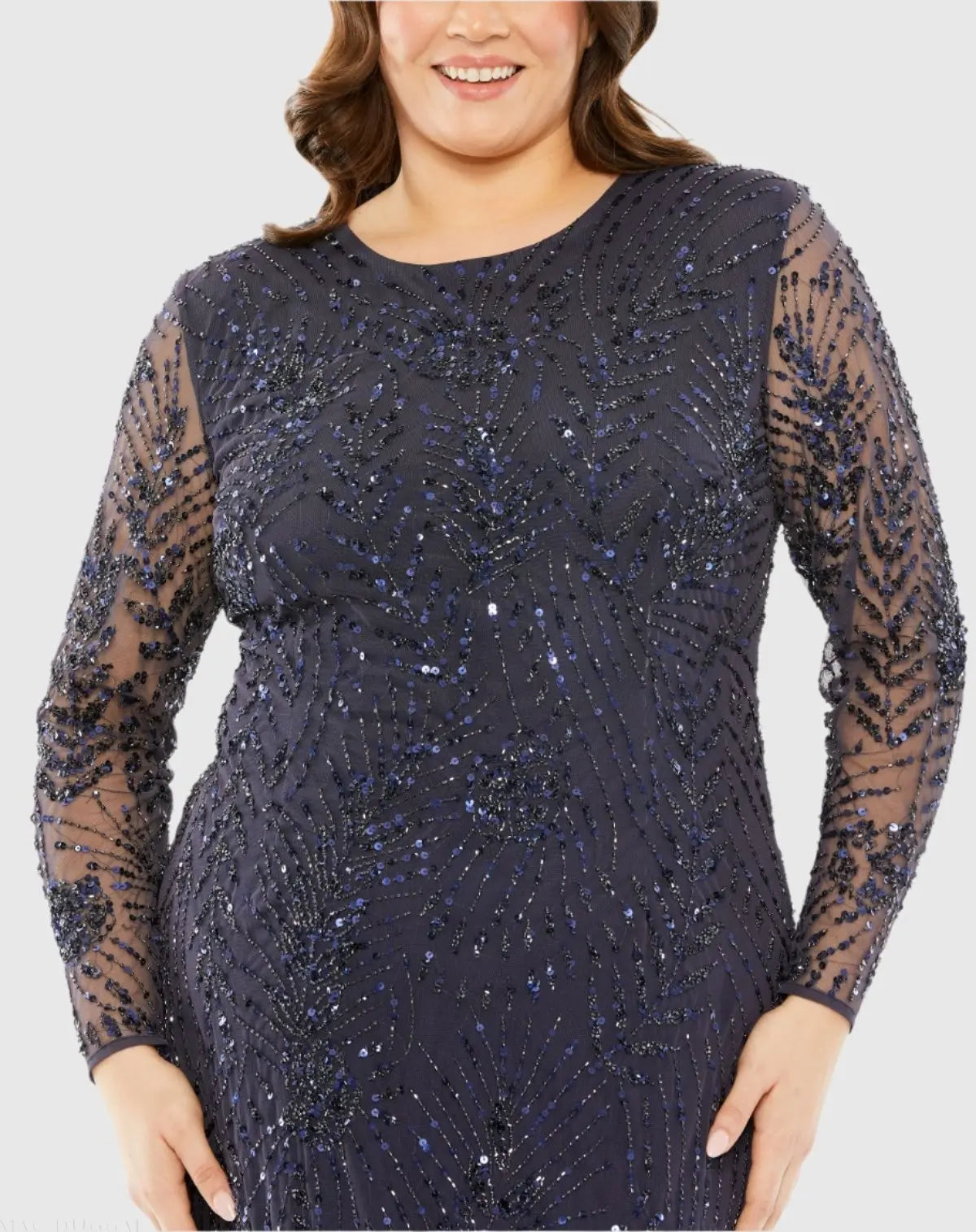 Mac Duggal Long Sleeve Mesh Embellished Gown Duggal