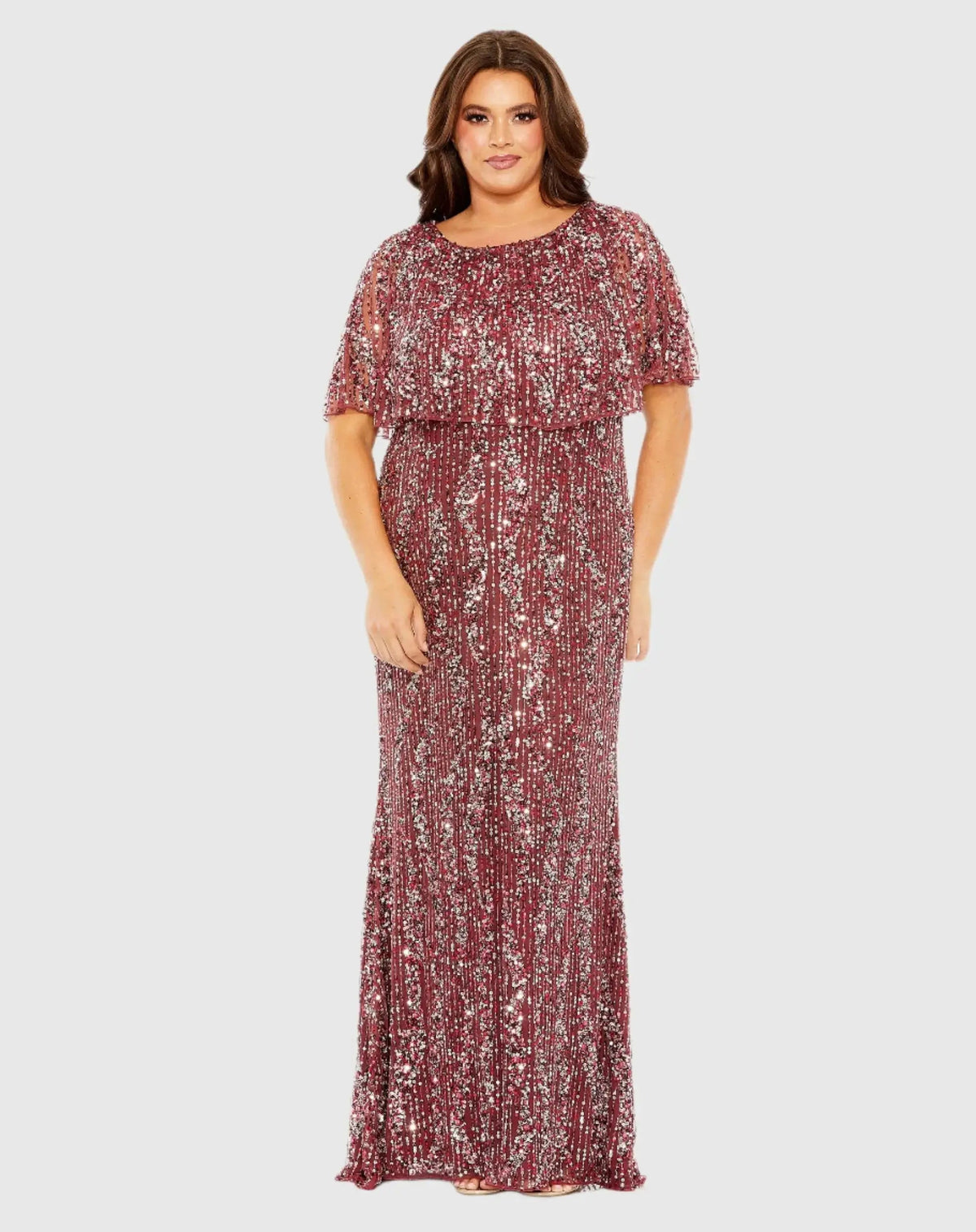 Mac Duggal High Neck Column Dress with Cape