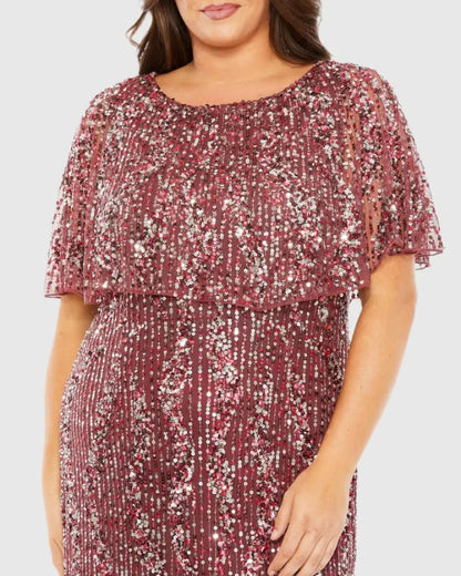 Mac Duggal High Neck Column Dress with Cape