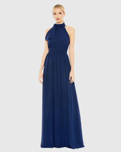 Mac Duggal Navy High Neck Chiffon Gown Duggal