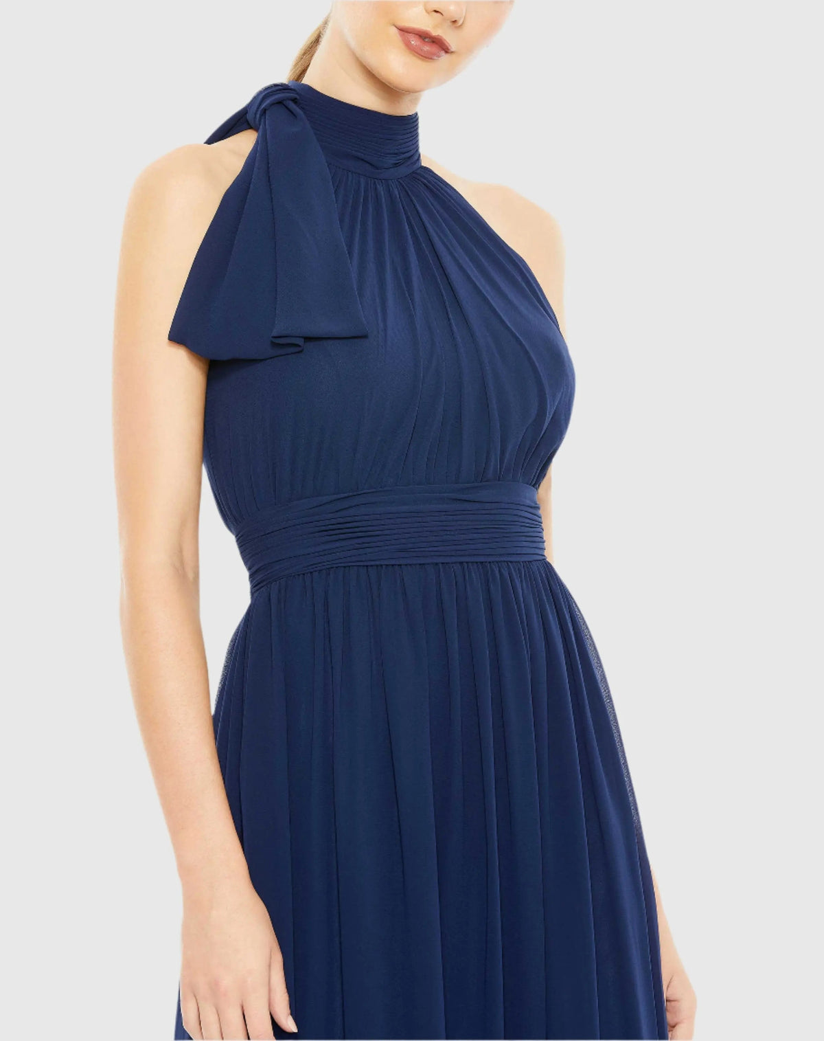 Mac Duggal Navy High Neck Chiffon Gown Duggal