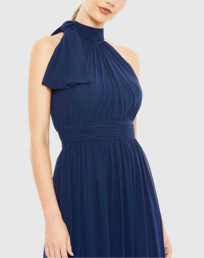 Mac Duggal Navy High Neck Chiffon Gown Duggal