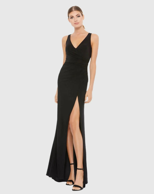Mac Duggal Faux Wrap Sleeveless V Neck Gown Duggal