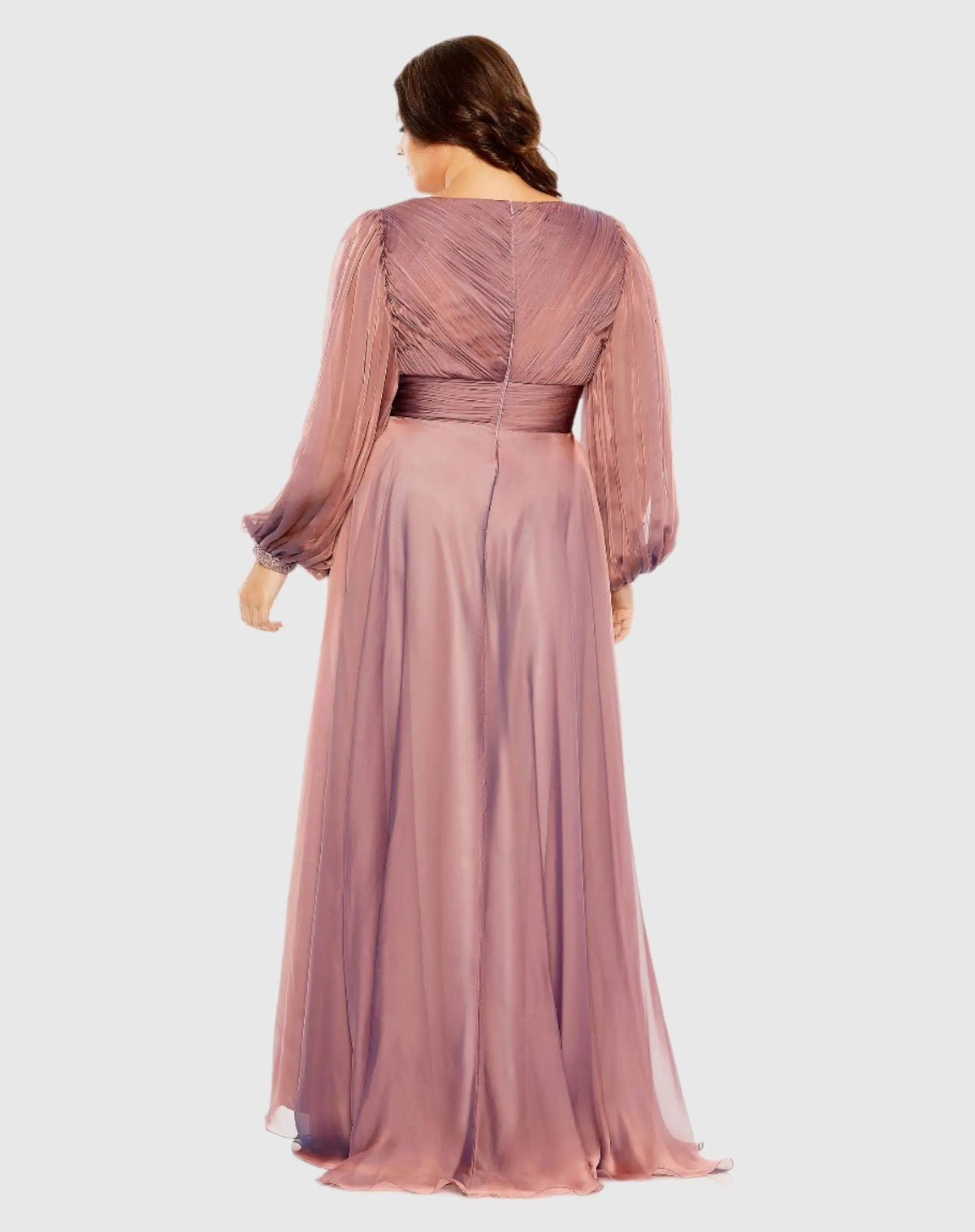 Mac Duggal Pink Puff Sleeve w/ Embellished Cuff V Neck A Line Gown (Plus)