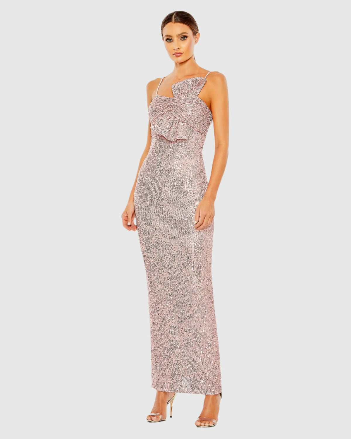 Mac Duggal Pink Sequined Faux Bow Column Dress