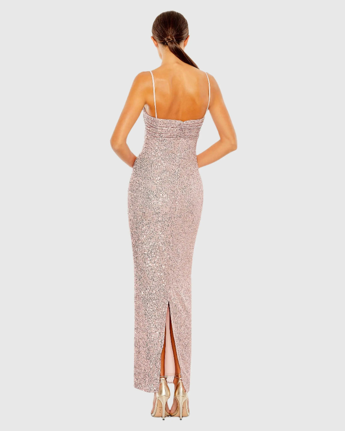 Mac Duggal Pink Sequined Faux Bow Column Dress