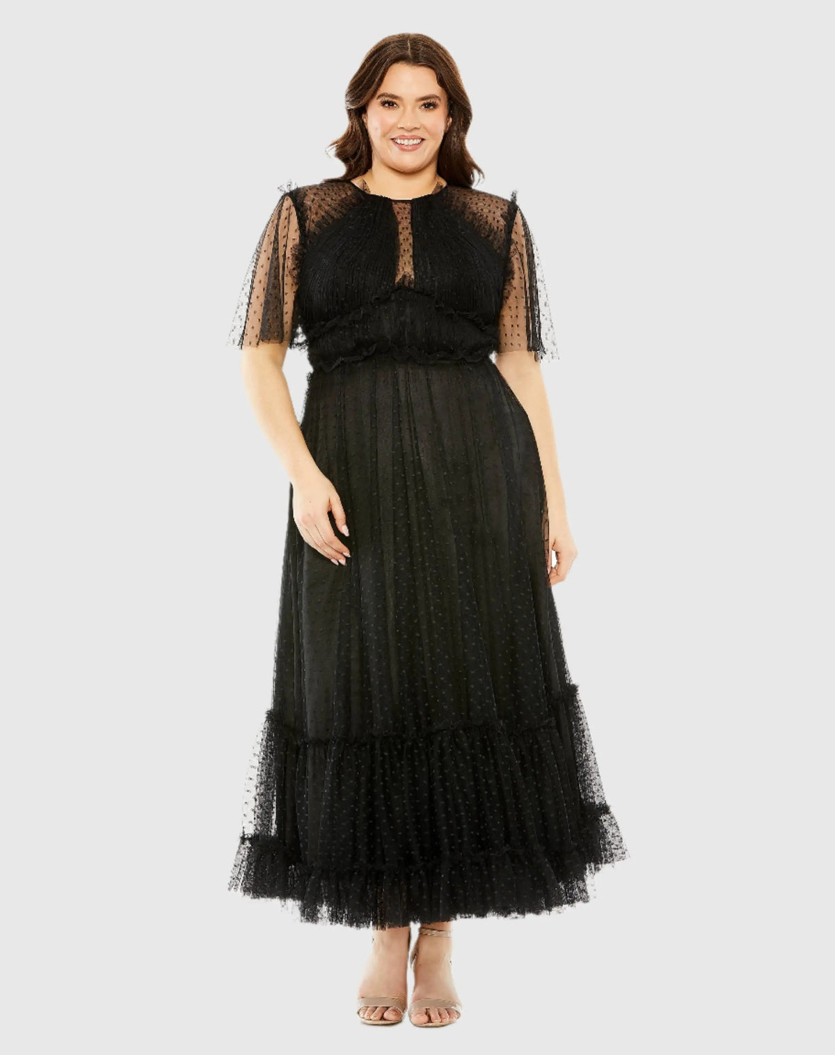 Mac Duggal High Neck Tulle Polka Dot Detail Dress Duggal