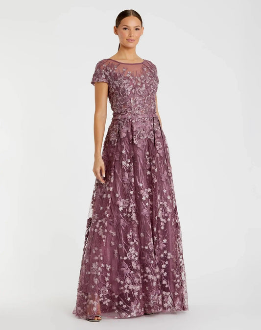 Mac Duggal Purple Embellished Floral Cap Sleeve A Line Gown Duggal