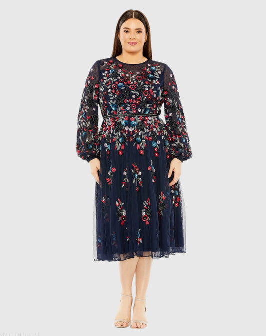 Mac Duggal Long Sleeve Beaded Cocktail Dress Duggal