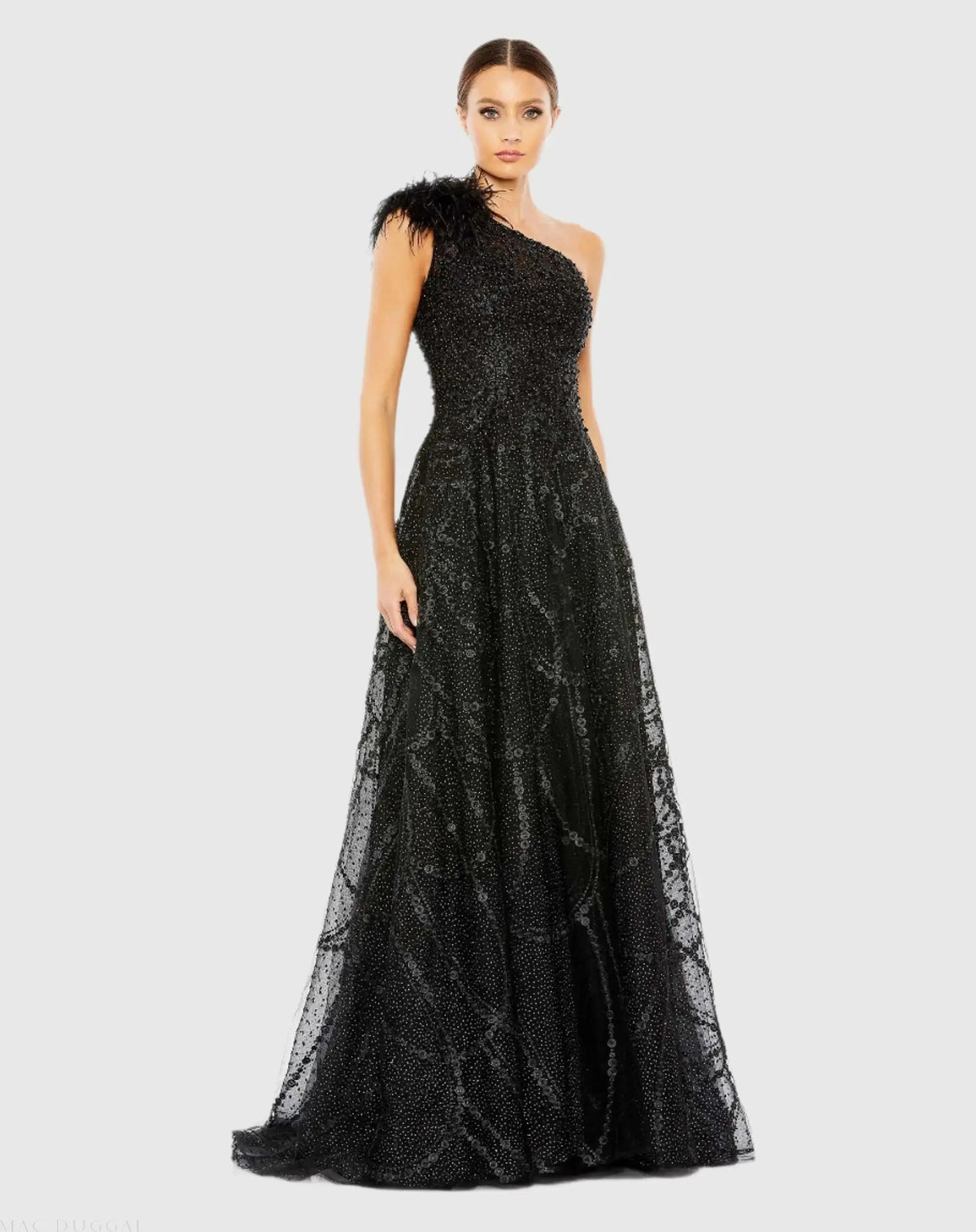 Mac Duggal Black Embellished One Shoulder A Line Gown Duggal