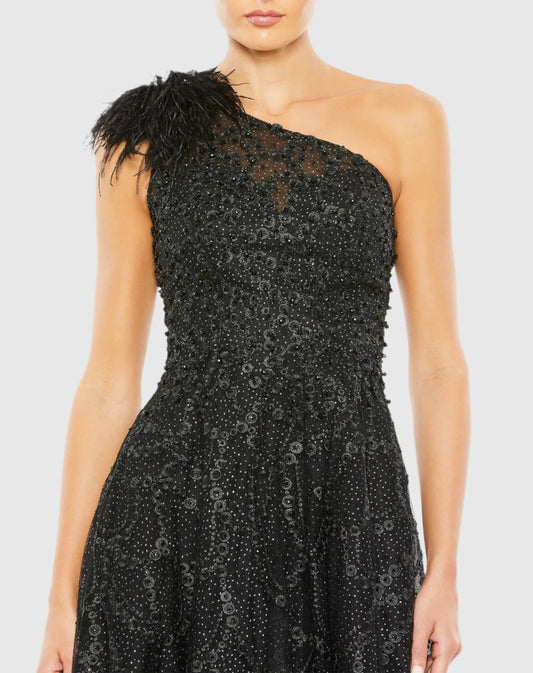Mac Duggal Black Embellished One Shoulder A Line Gown Duggal