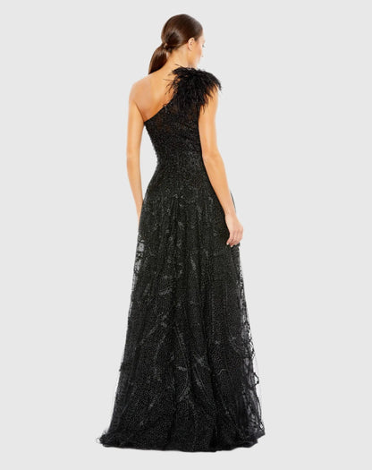 Mac Duggal Black Embellished One Shoulder A Line Gown Duggal