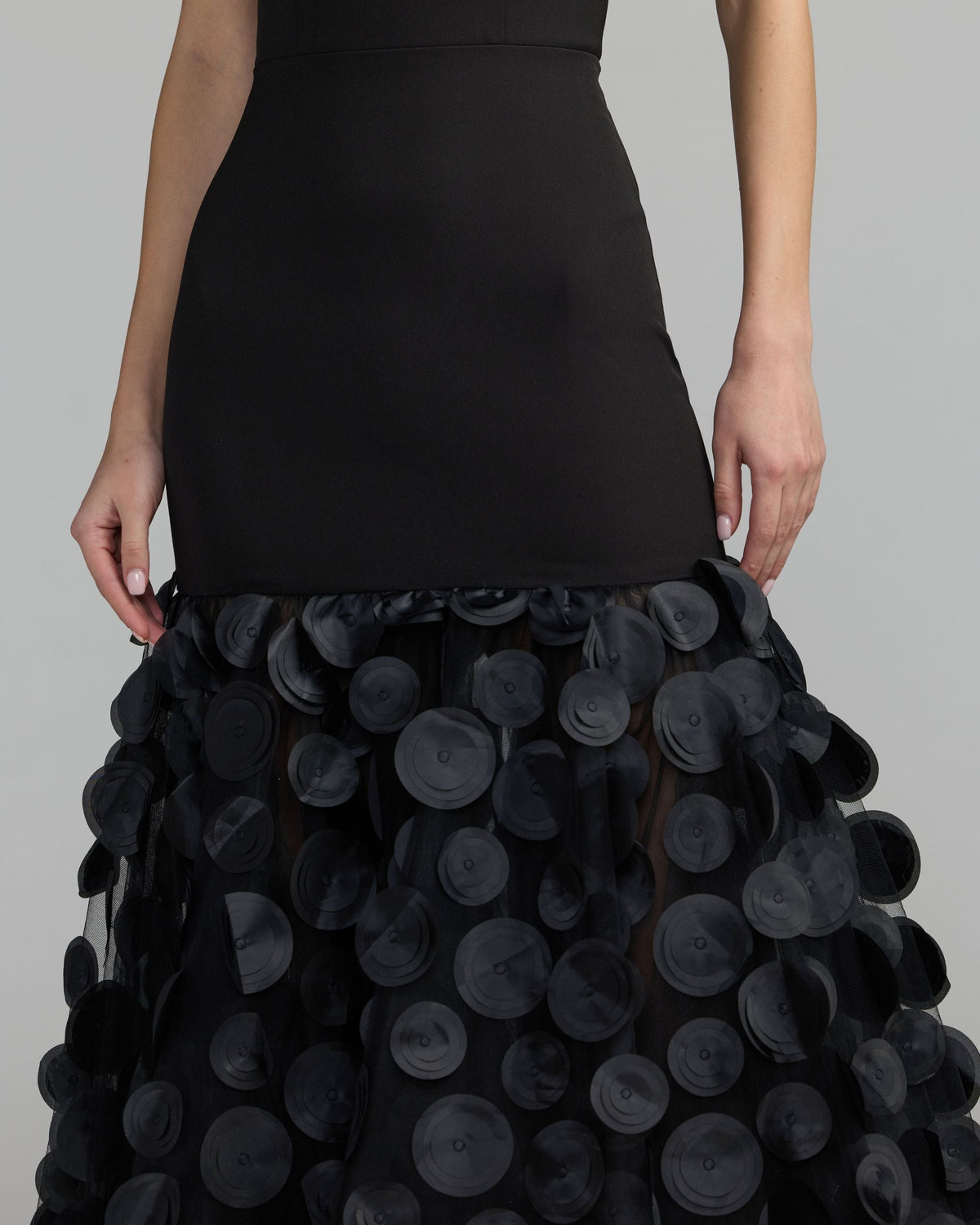 Mac Duggal Black Sleeveless Halter Neck 3D Hem Gown
