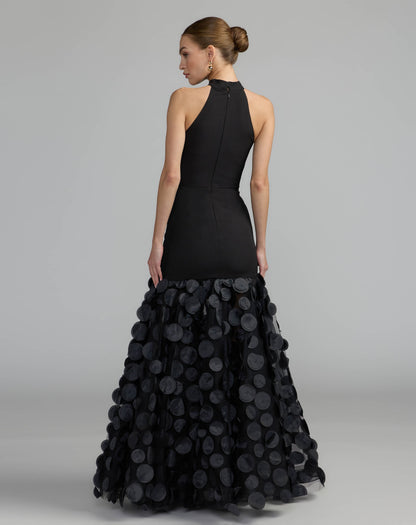 Mac Duggal Black Sleeveless Halter Neck 3D Hem Gown