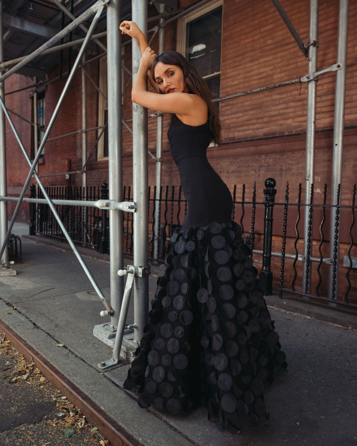 Mac Duggal Black Sleeveless Halter Neck 3D Hem Gown