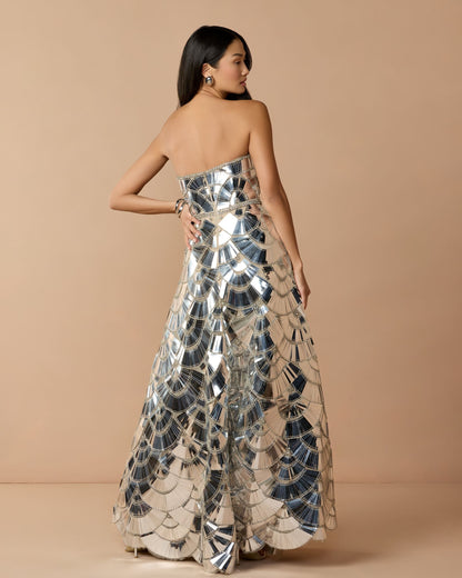 Mac Duggal Silver Hand Embellished Strapless Ball Gown