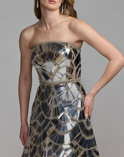 Mac Duggal Silver Hand Embellished Strapless Ball Gown
