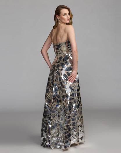 Mac Duggal Silver Hand Embellished Strapless Ball Gown