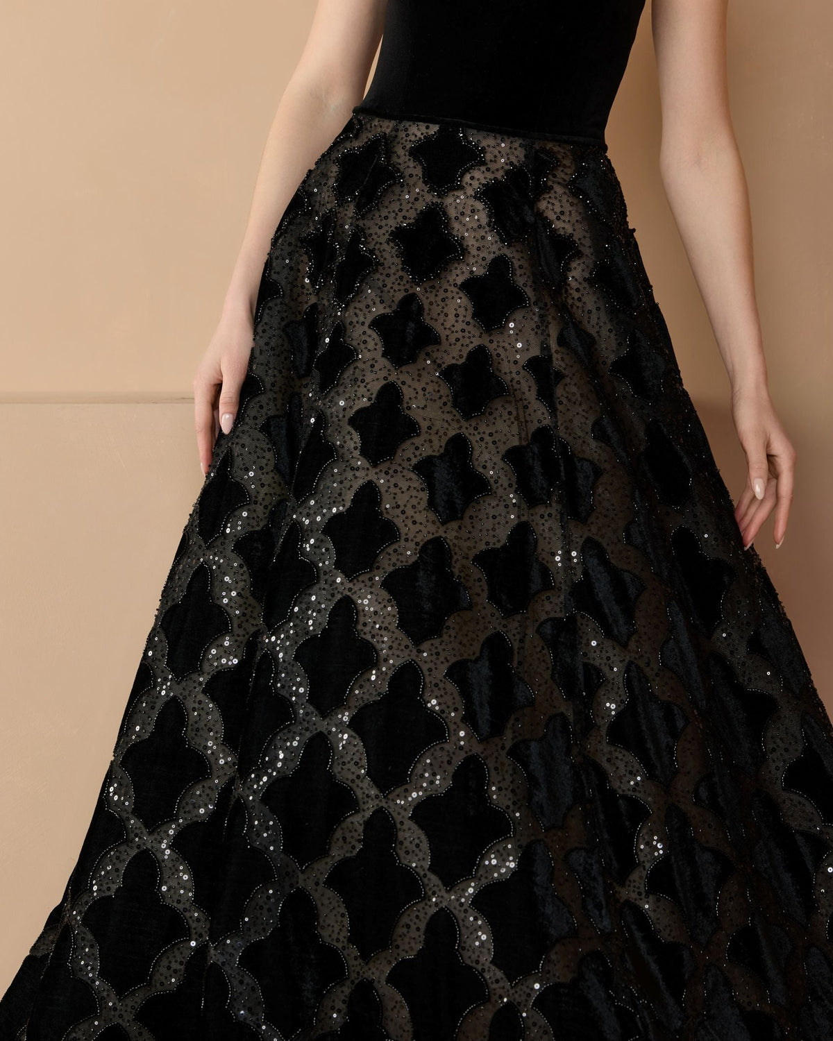 Mac Duggal Black Strapless Velvet Bodice Embellished Ball Gown
