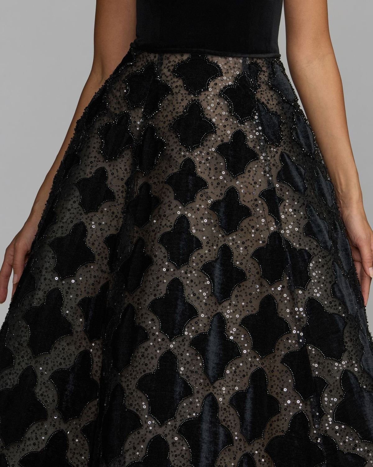 Mac Duggal Black Strapless Velvet Bodice Embellished Ball Gown