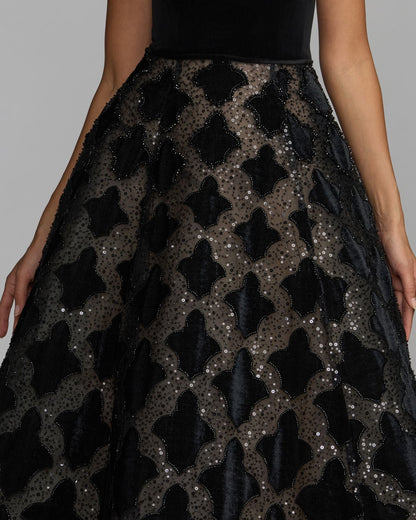 Mac Duggal Black Strapless Velvet Bodice Embellished Ball Gown