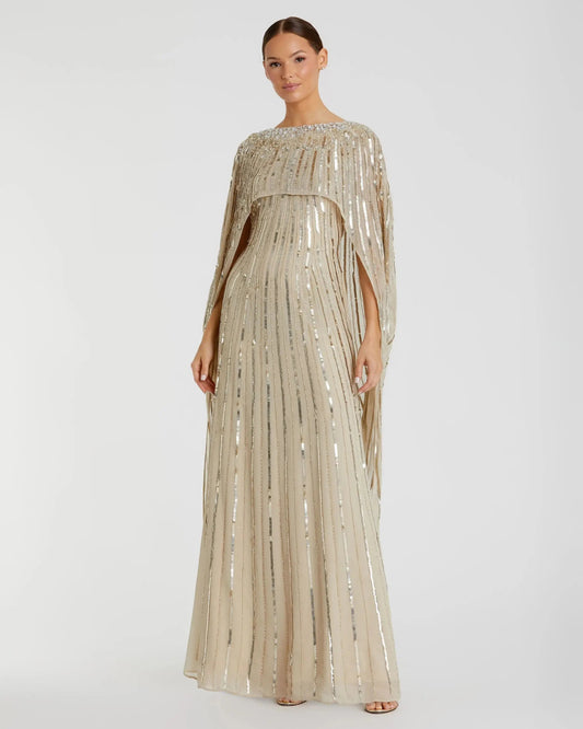 Mac Duggal Embellished Column Cape Dress