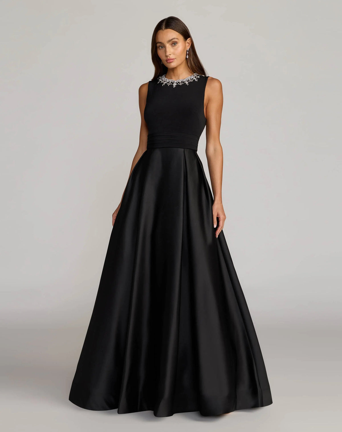 Mac Duggal Black Embellished High Neck Sleeveless A Line Gown