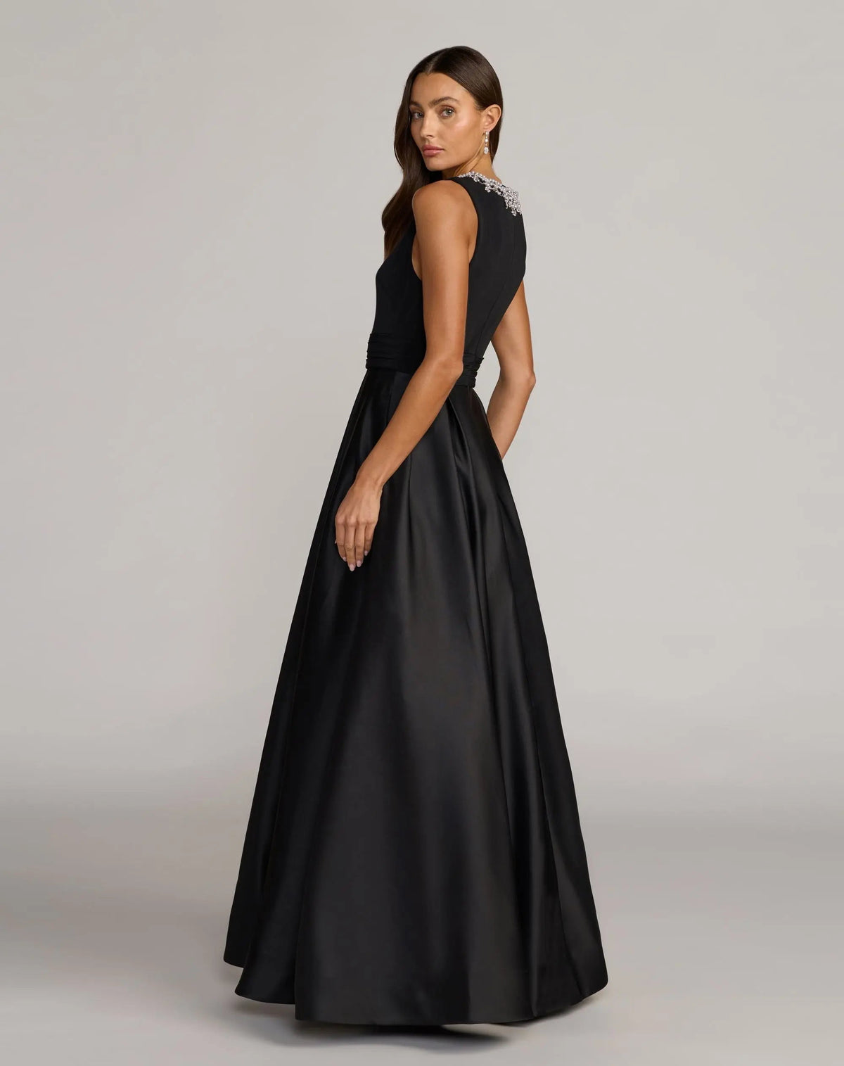 Mac Duggal Black Embellished High Neck Sleeveless A Line Gown
