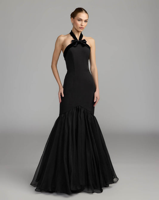 Mac Duggal Black Sleeveless Halter Neck Mermaid Gown With Bow