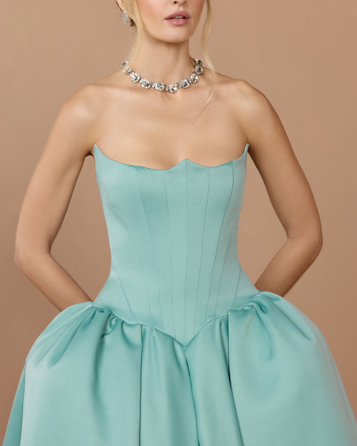 Mac Duggal Blue Strapless Satin Corset Ball Gown