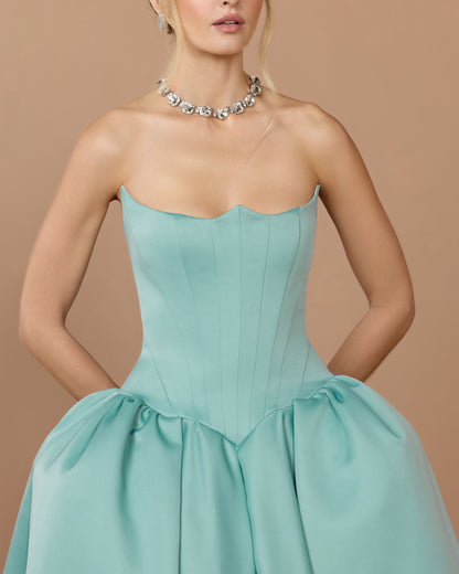 Mac Duggal Blue Strapless Satin Corset Ball Gown