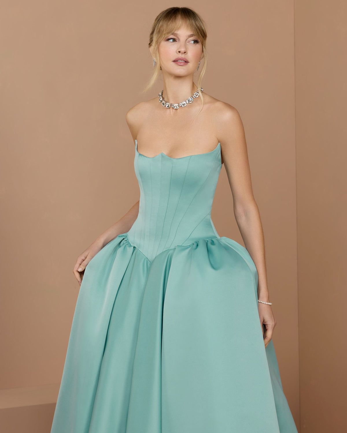 Mac Duggal Blue Strapless Satin Corset Ball Gown