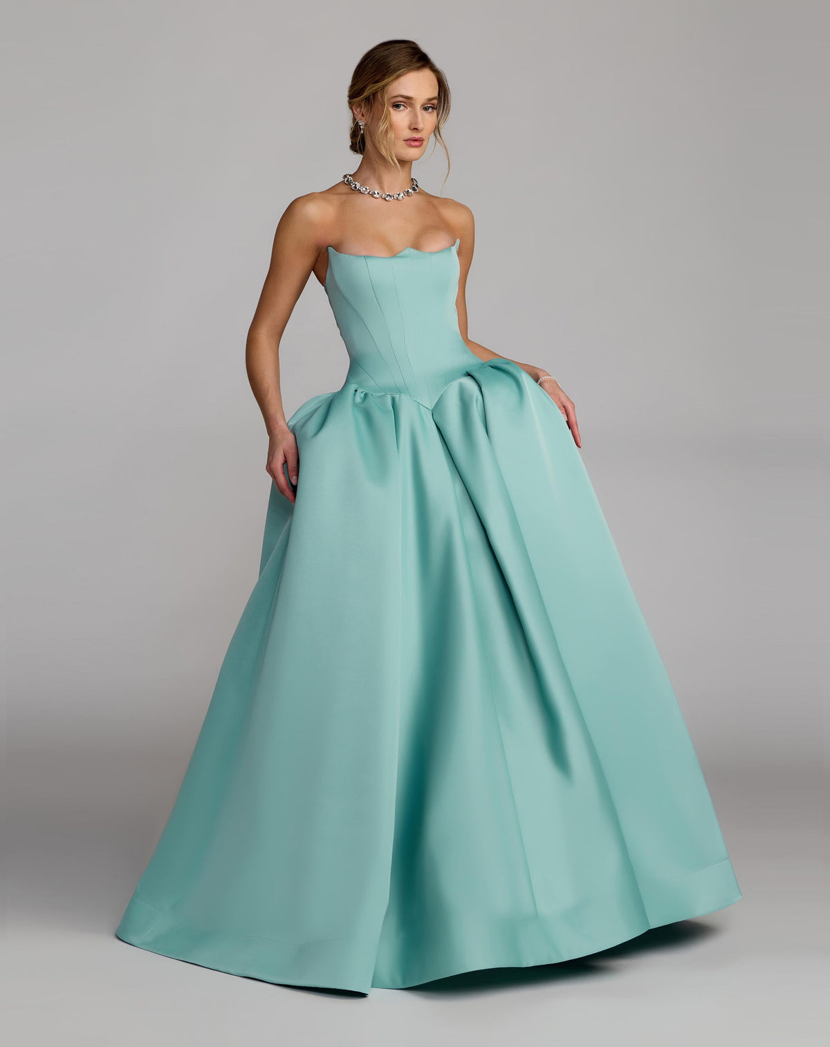 Mac Duggal Blue Strapless Satin Corset Ball Gown