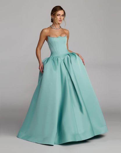 Mac Duggal Blue Strapless Satin Corset Ball Gown