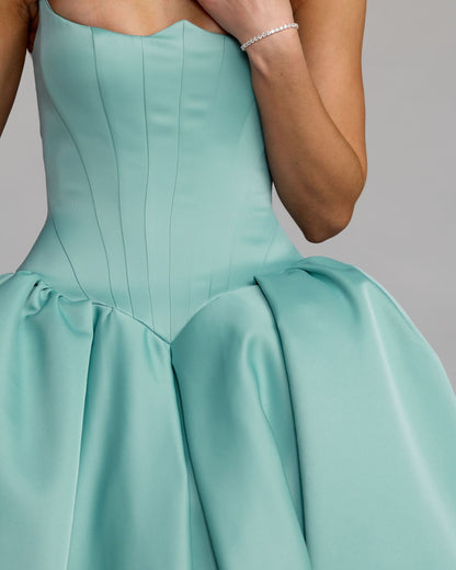 Mac Duggal Blue Strapless Satin Corset Ball Gown