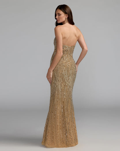 Mac Duggal Gold Embellished Strapless Column Gown