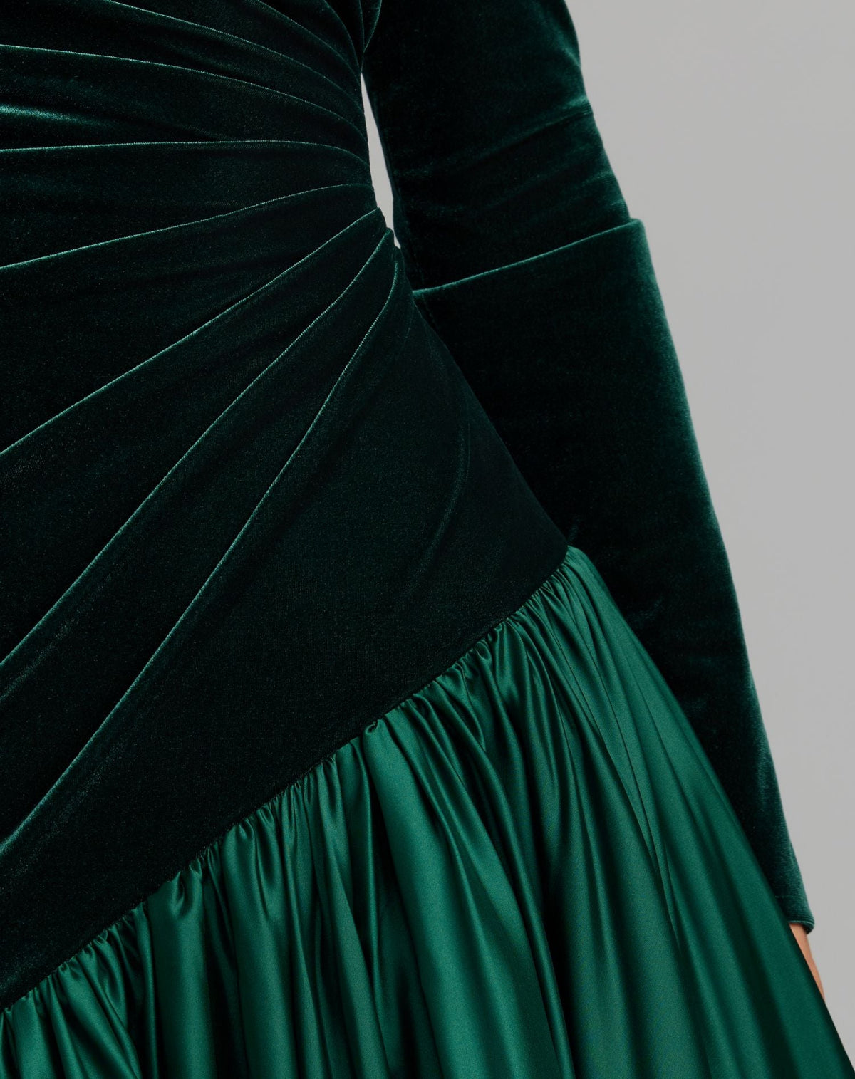 Mac Duggal Velvet Long Sleeve Mock Neck Charmeuse Skirt Gown Duggal