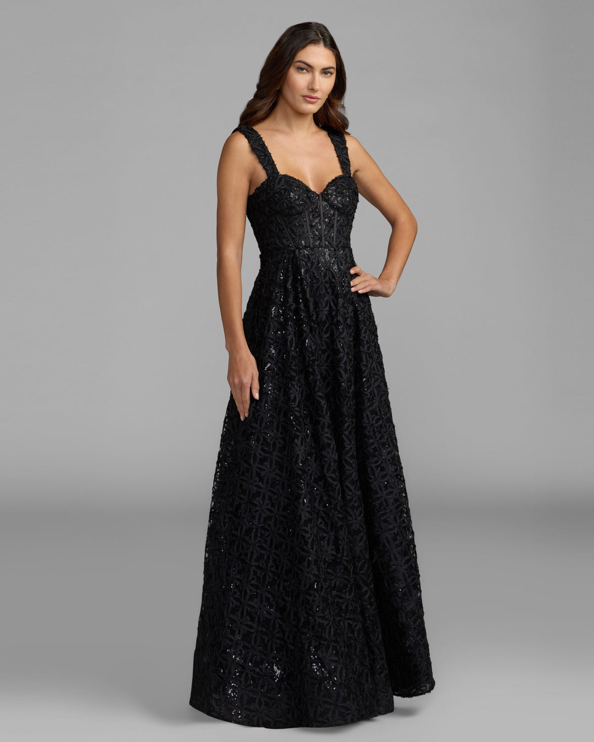 Mac Duggal Black Embellished Corset A Line Gown