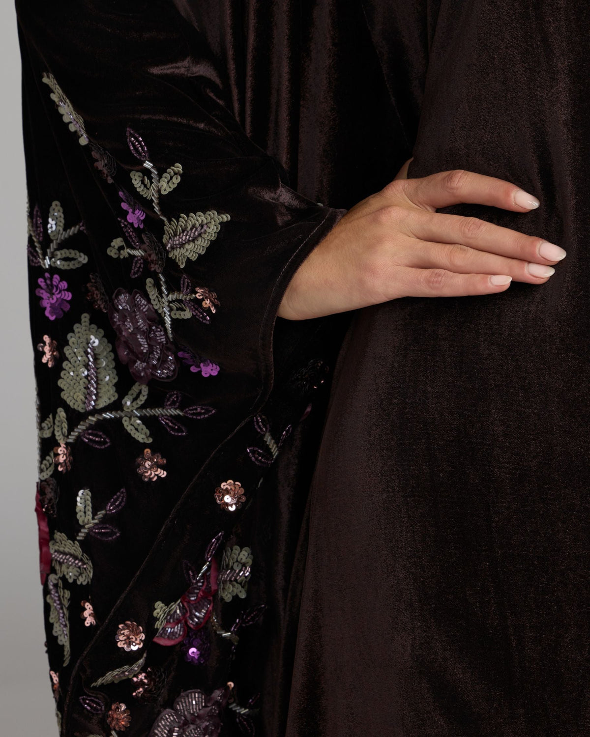 Mac Duggal Burgundy Embellished Velvet Kaftan Gown
