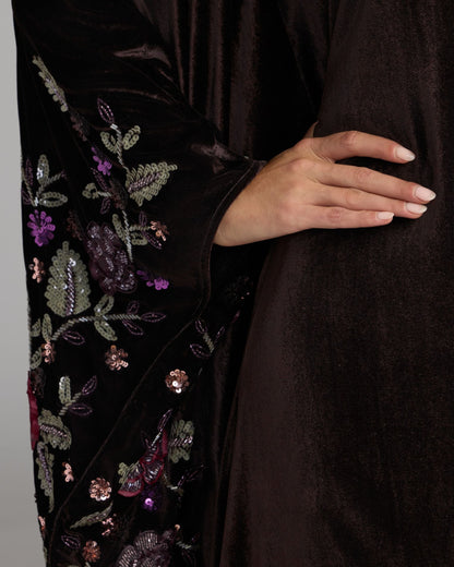 Mac Duggal Burgundy Embellished Velvet Kaftan Gown