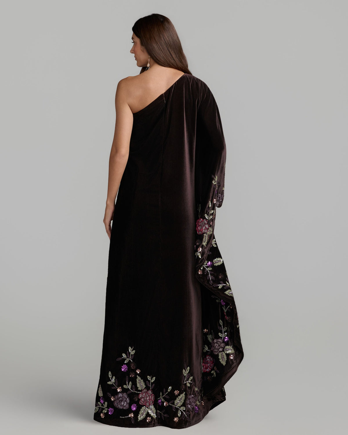 Mac Duggal Burgundy Embellished Velvet Kaftan Gown